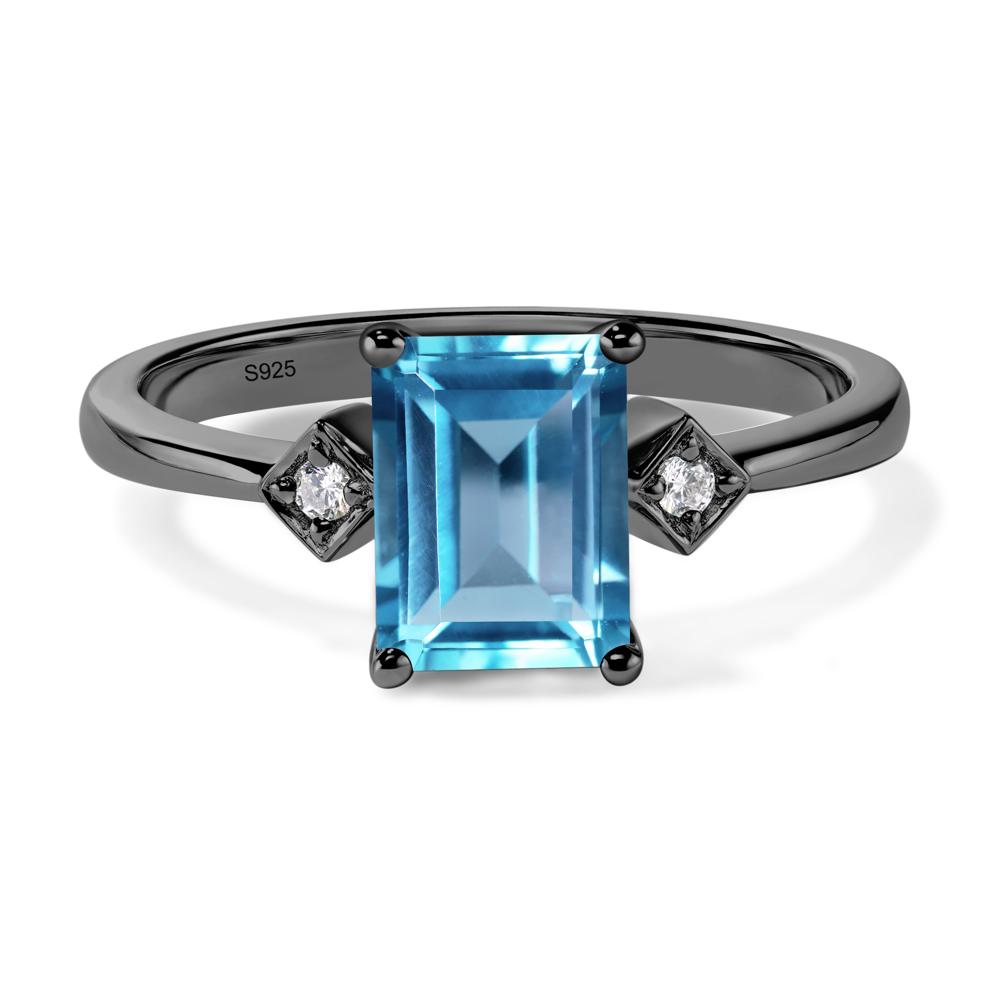 Emerald Cut Swiss Blue Topaz Engagement Ring - LUO Jewelry #metal_black finish sterling silver