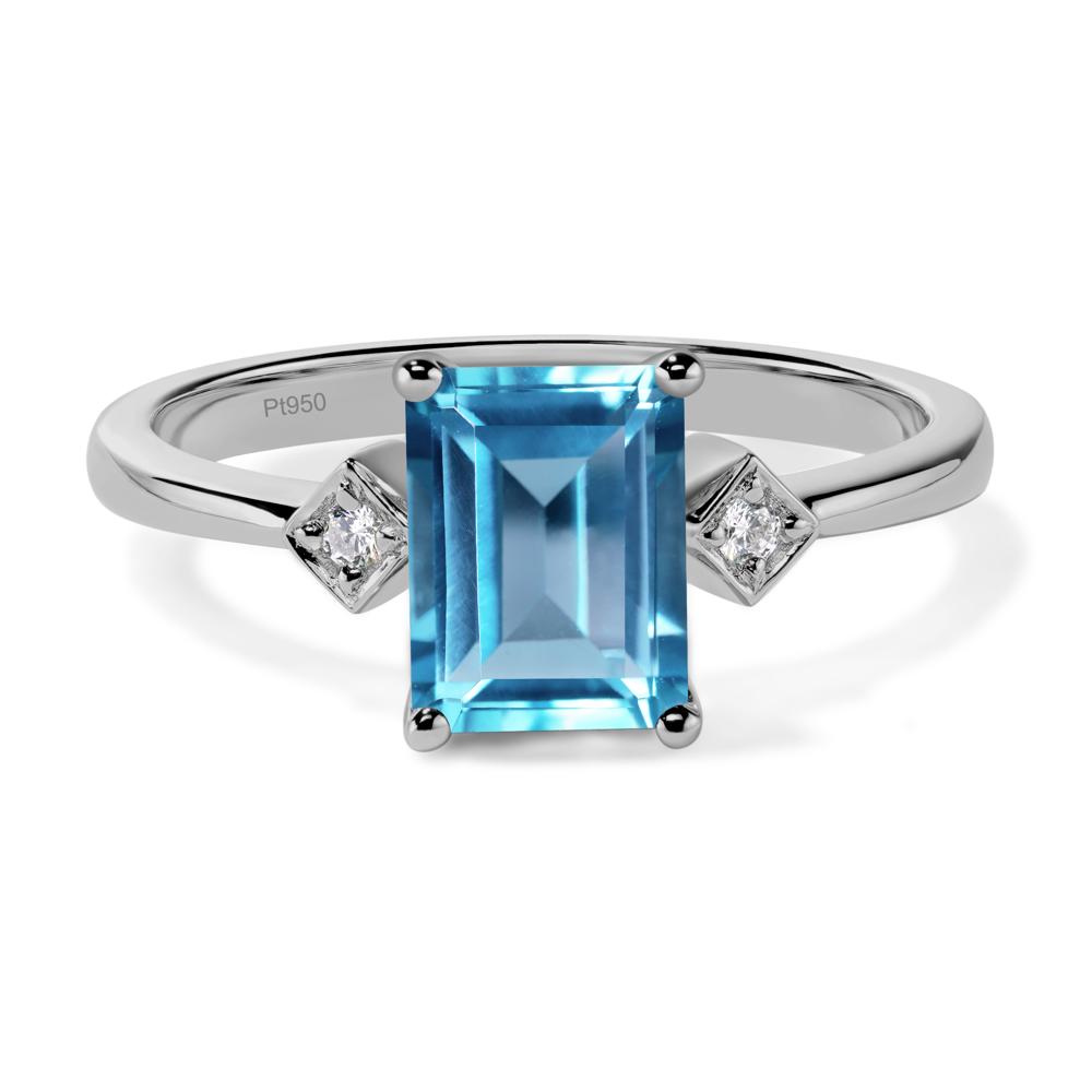 Emerald Cut Swiss Blue Topaz Engagement Ring - LUO Jewelry #metal_platinum