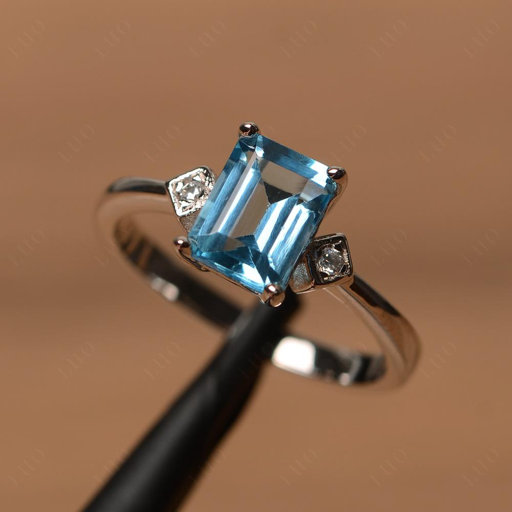 Emerald Cut Swiss Blue Topaz Engagement Ring - LUO Jewelry