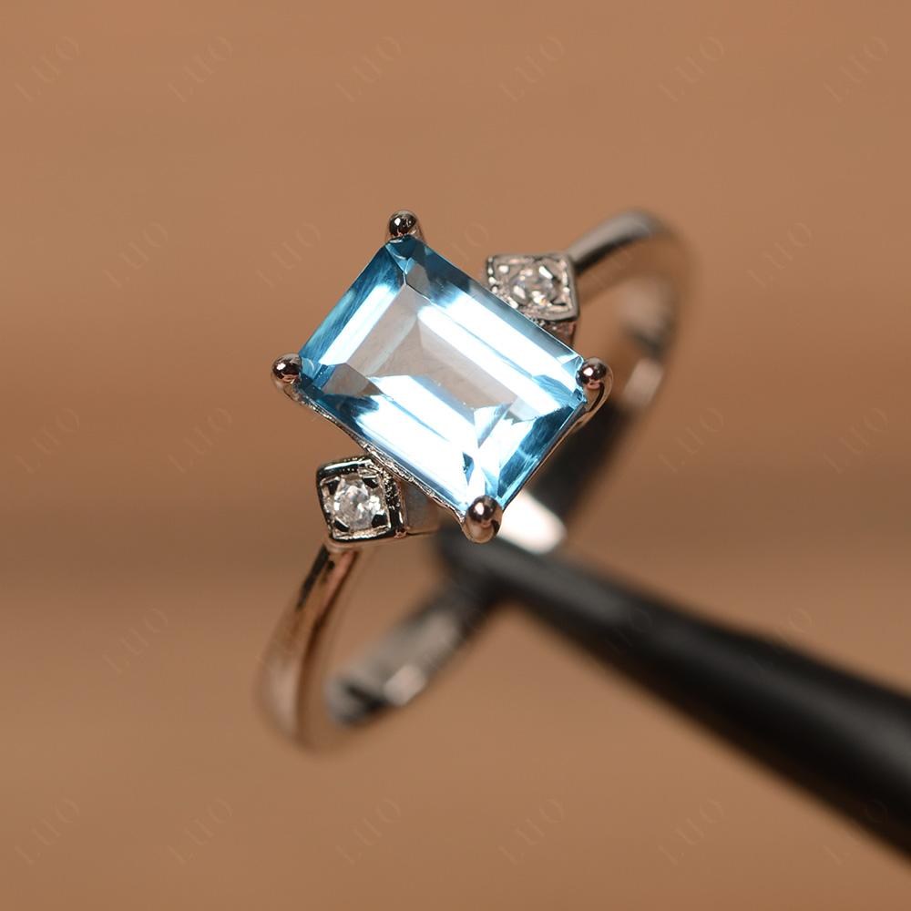 Emerald Cut Swiss Blue Topaz Engagement Ring - LUO Jewelry