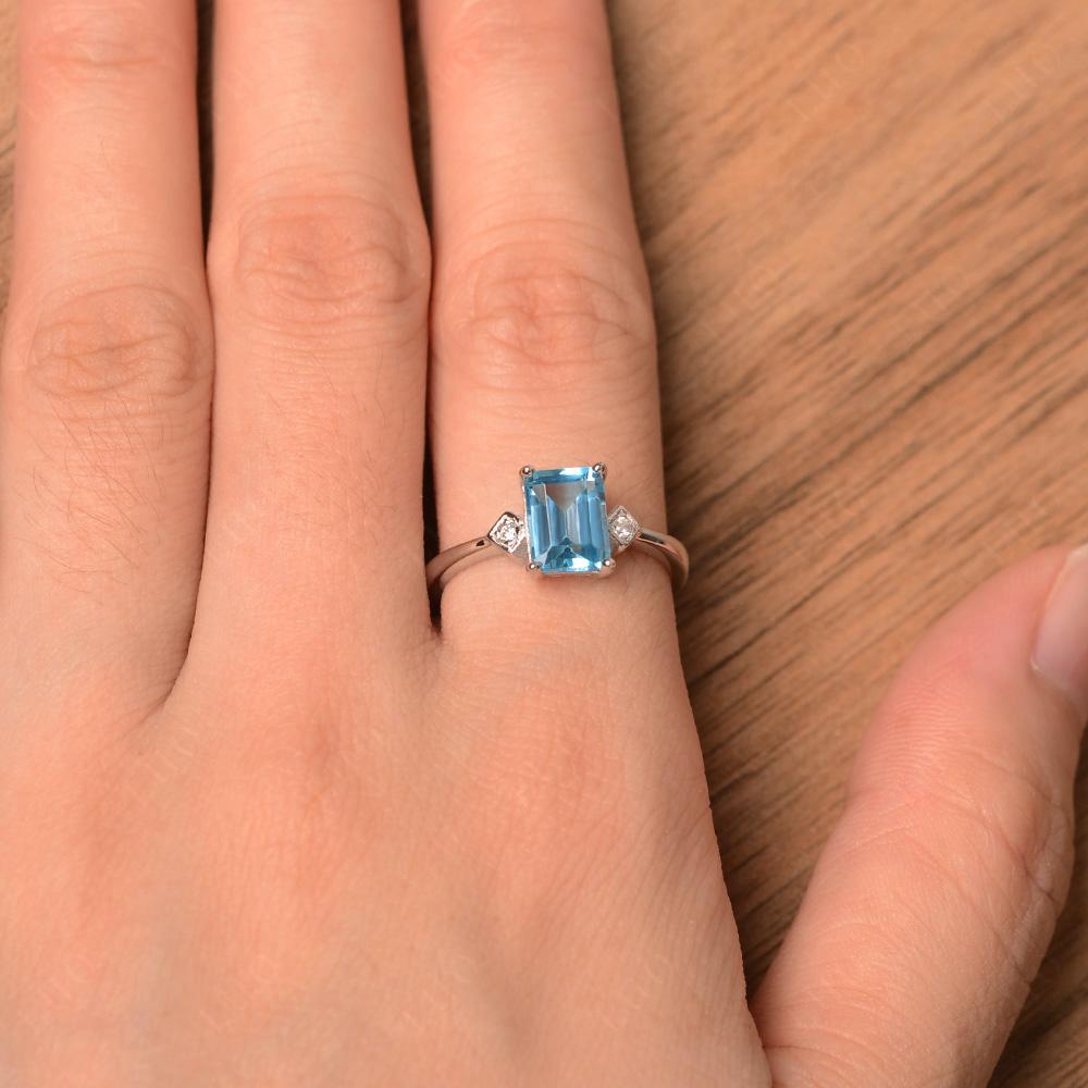 Emerald Cut Swiss Blue Topaz Engagement Ring - LUO Jewelry