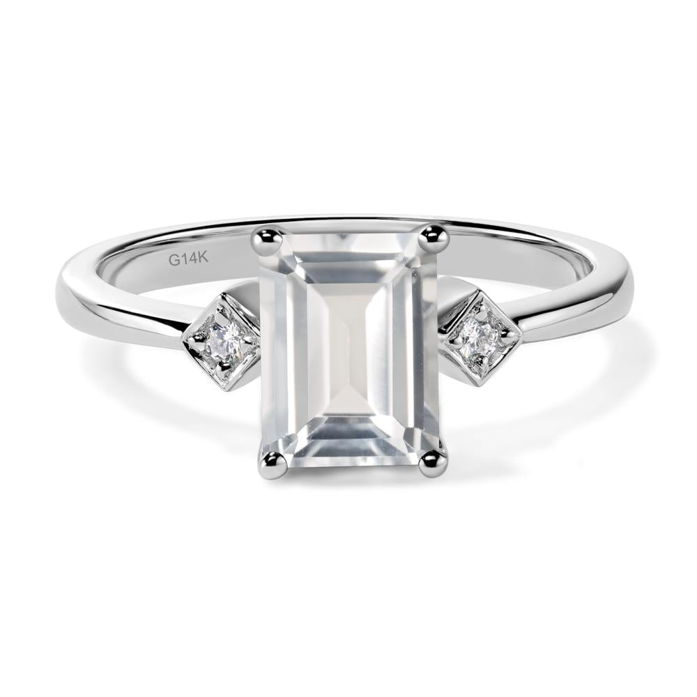 Emerald Cut White Topaz Engagement Ring - LUO Jewelry #metal_14k white gold