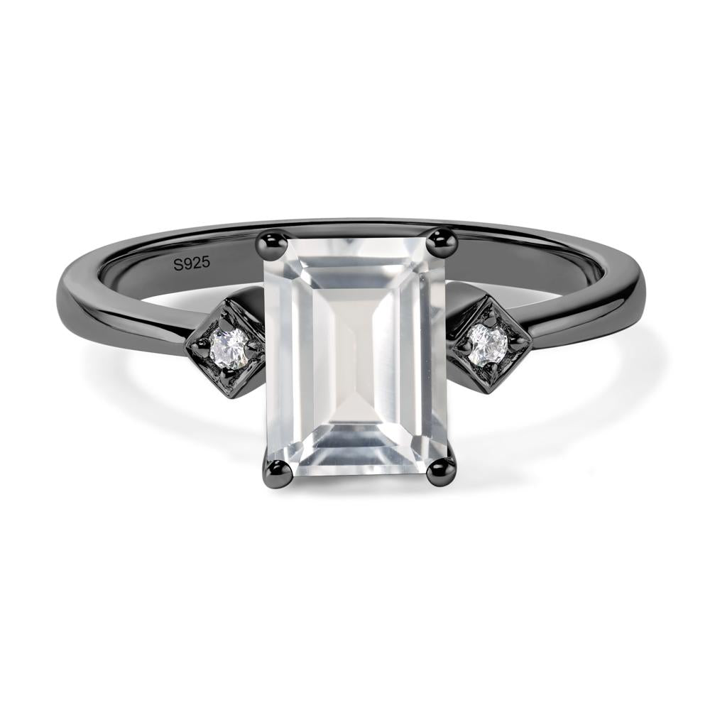 Emerald Cut White Topaz Engagement Ring - LUO Jewelry #metal_black finish sterling silver