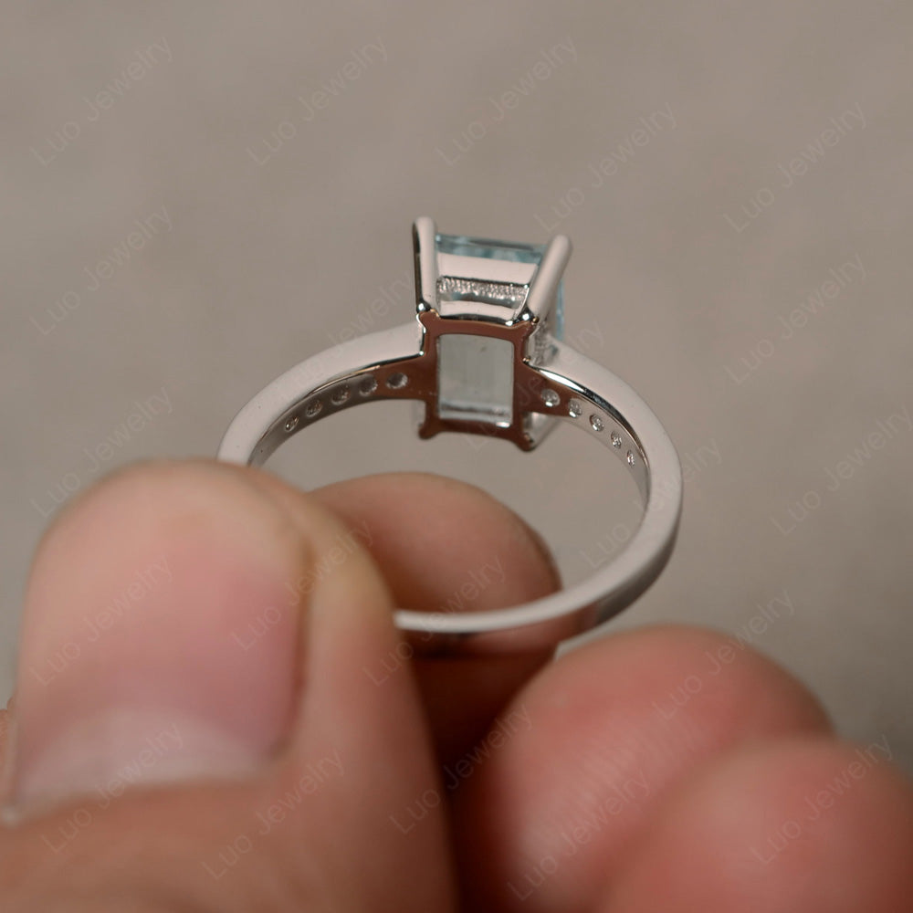 Aquamarine Wedding Ring Emerald Cut White Gold - LUO Jewelry
