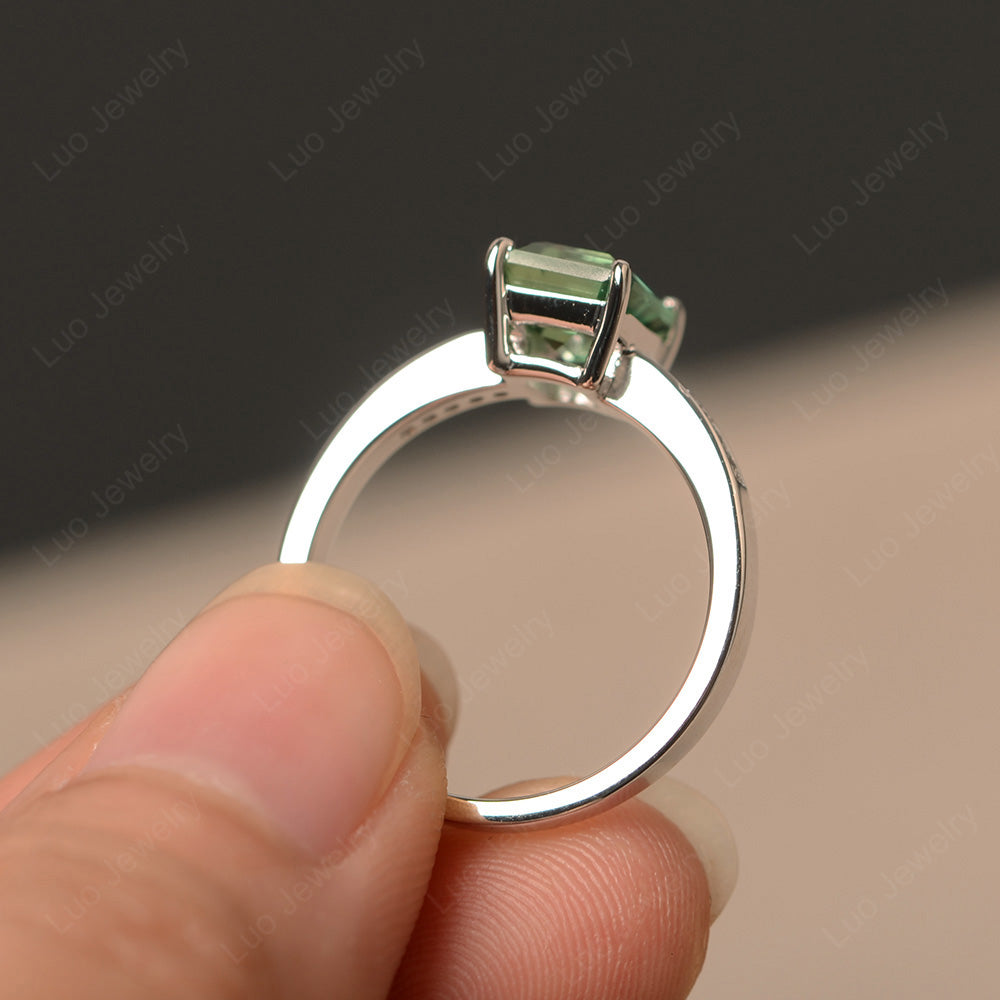 Green Sapphire Wedding Ring Emerald Cut White Gold - LUO Jewelry
