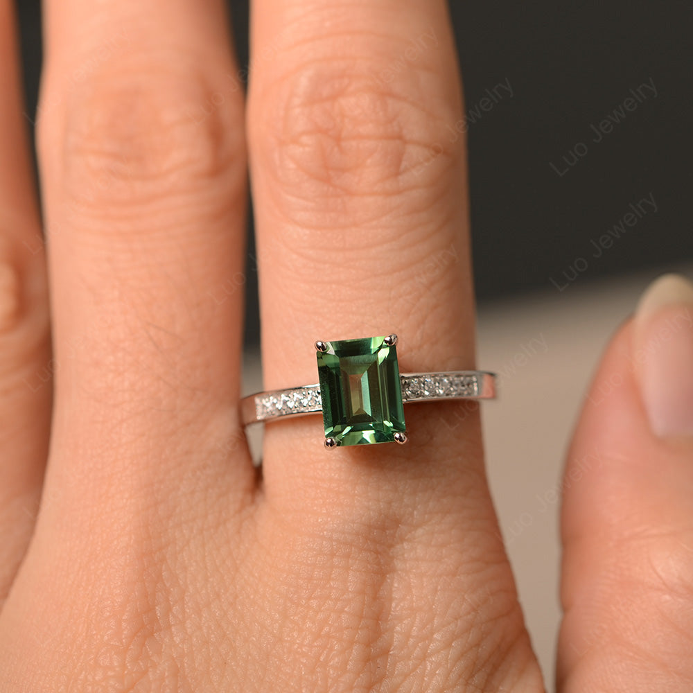 Green Sapphire Wedding Ring Emerald Cut White Gold - LUO Jewelry