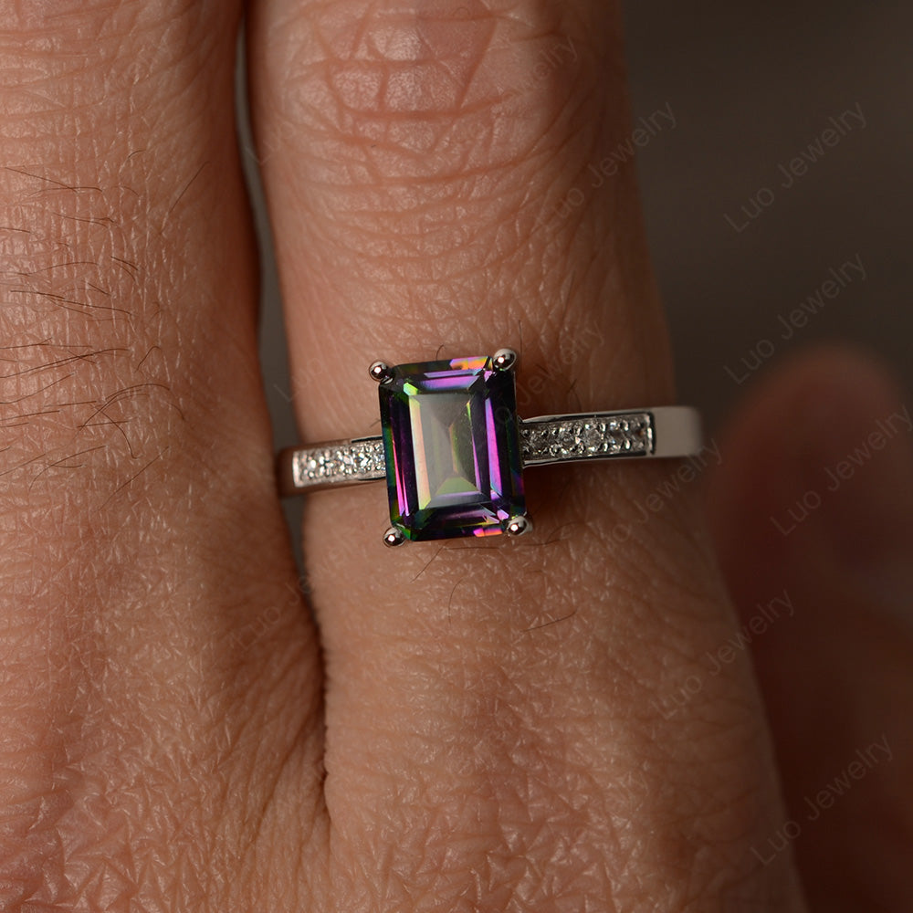 Mystic Topaz Wedding Ring Emerald Cut White Gold - LUO Jewelry