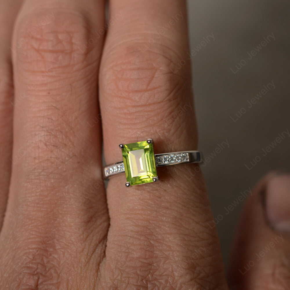 Peridot Wedding Ring Emerald Cut White Gold - LUO Jewelry