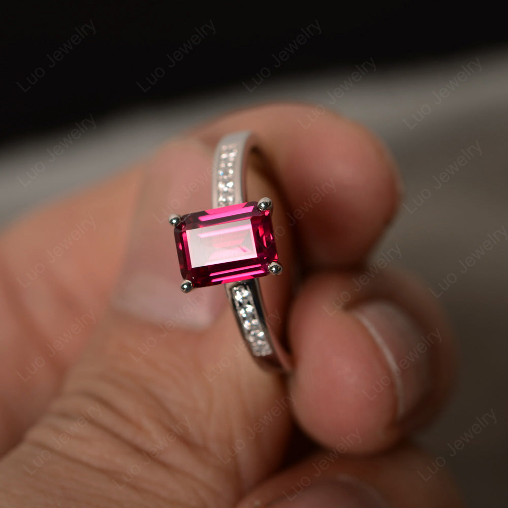 Ruby Wedding Ring Emerald Cut White Gold - LUO Jewelry