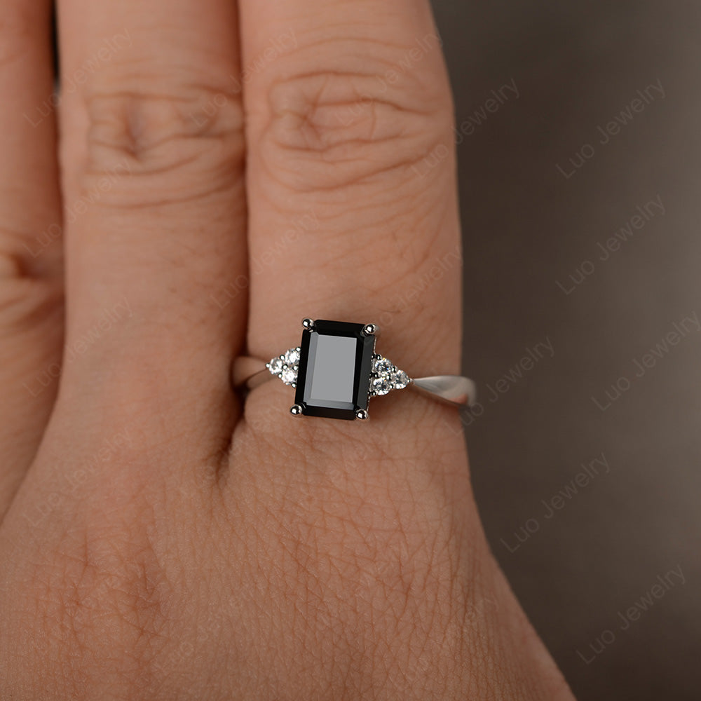 Emerald Black Spinel Engagement Ring Silver - LUO Jewelry