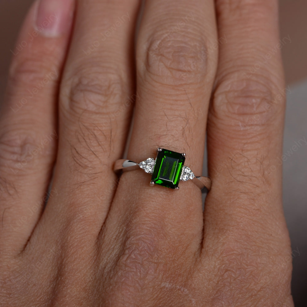 Emerald Diopside Engagement Ring Silver - LUO Jewelry