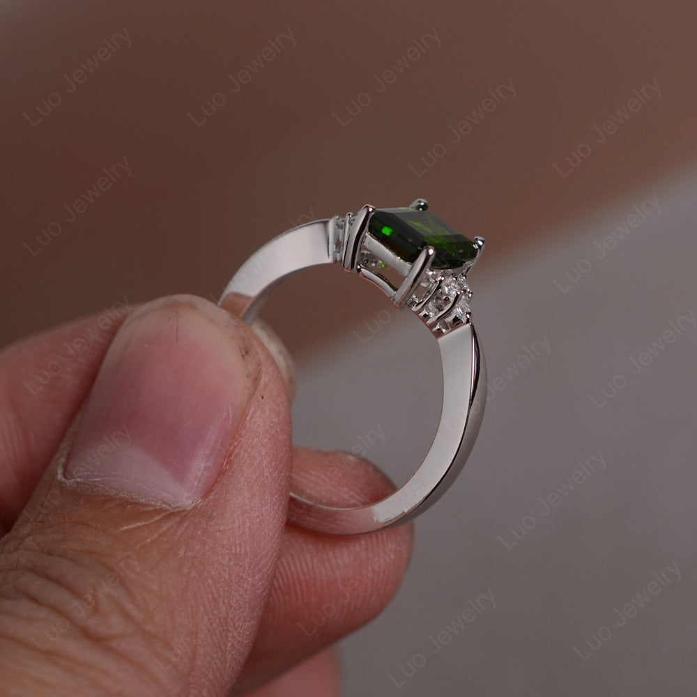 Emerald Diopside Engagement Ring Silver - LUO Jewelry