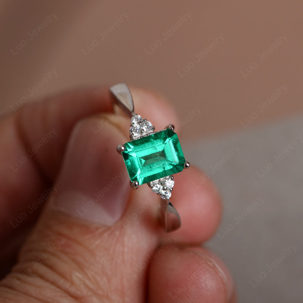 Emerald Lab Emerald Engagement Ring Silver - LUO Jewelry