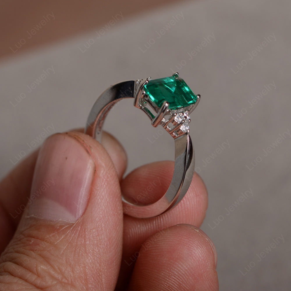 Emerald Lab Emerald Engagement Ring Silver - LUO Jewelry