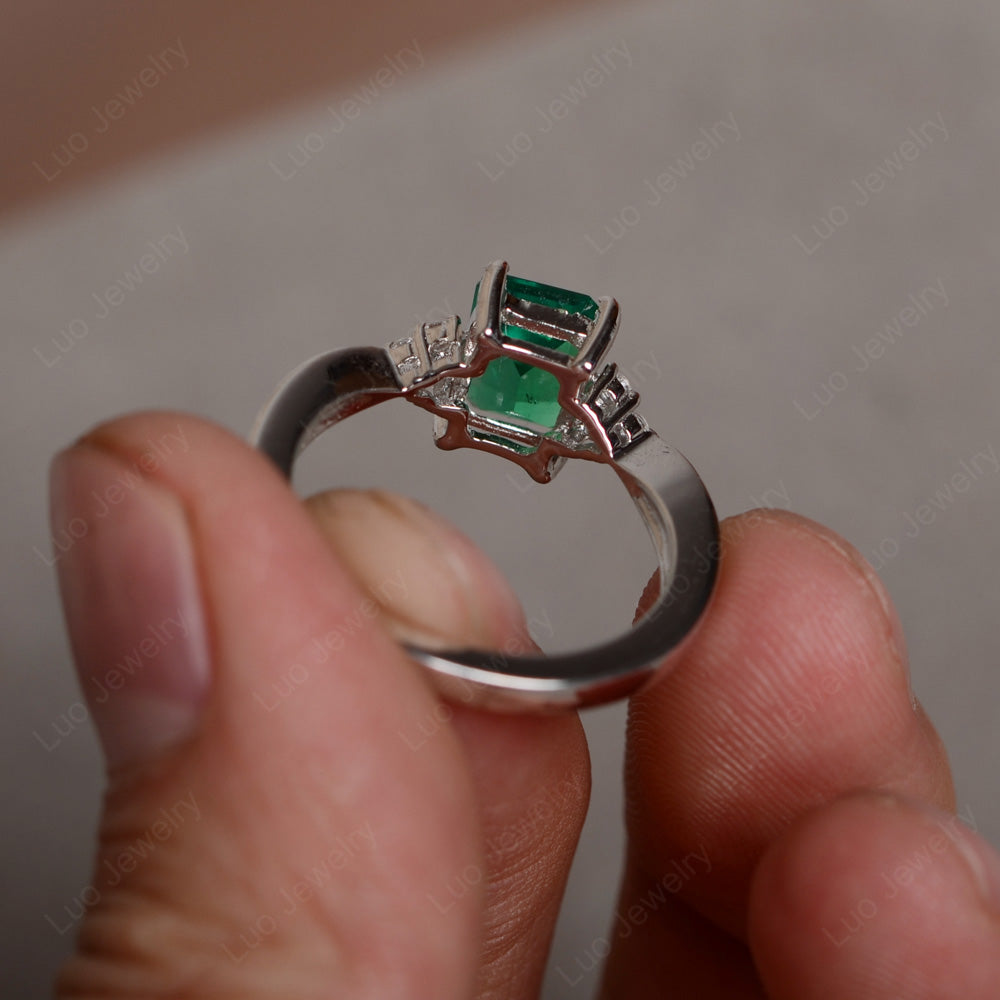 Emerald Lab Emerald Engagement Ring Silver - LUO Jewelry