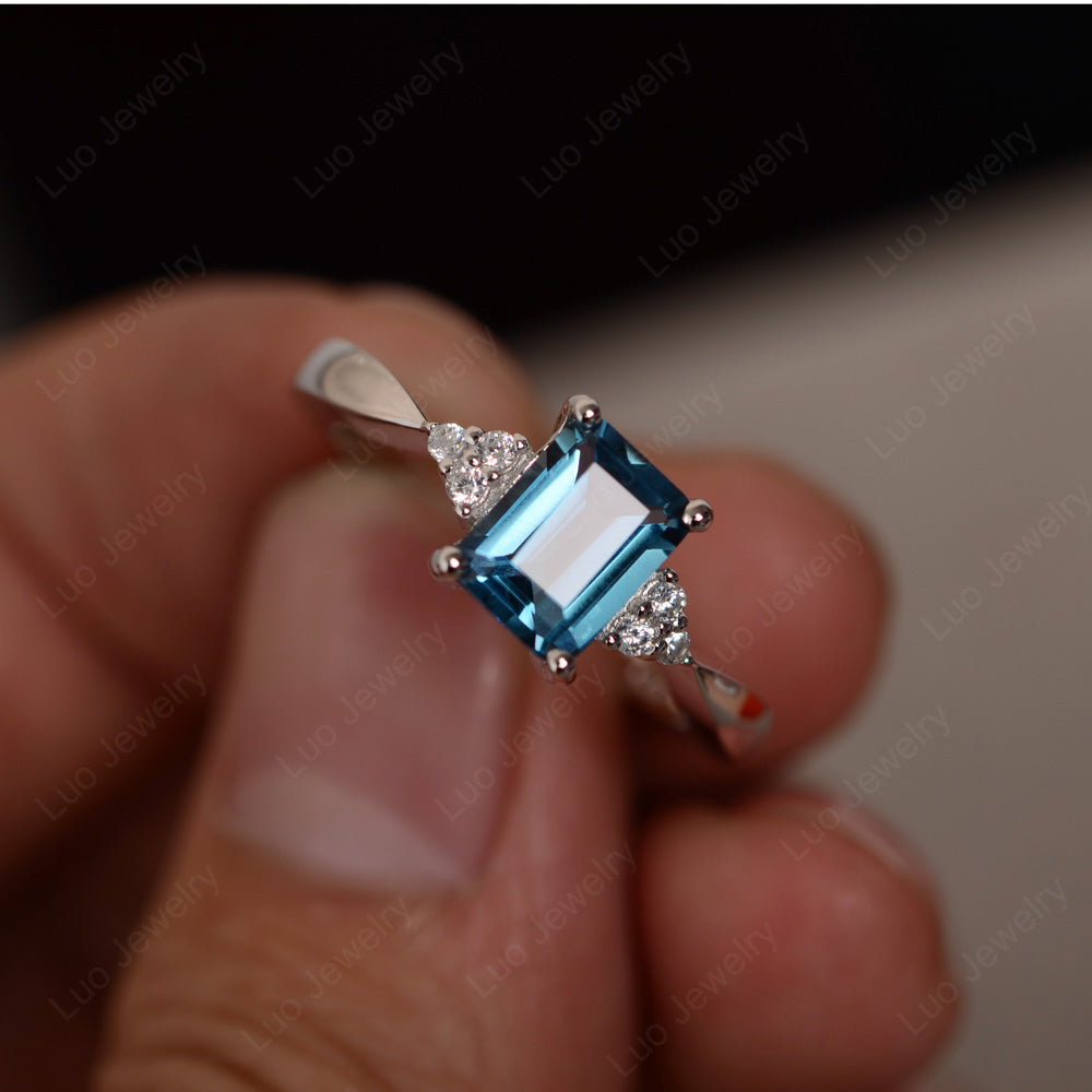 Emerald London Blue Topaz Engagement Ring Silver - LUO Jewelry
