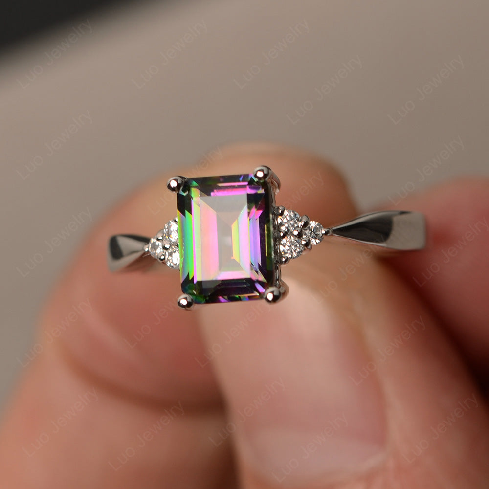 Emerald Mystic Topaz Engagement Ring Silver - LUO Jewelry