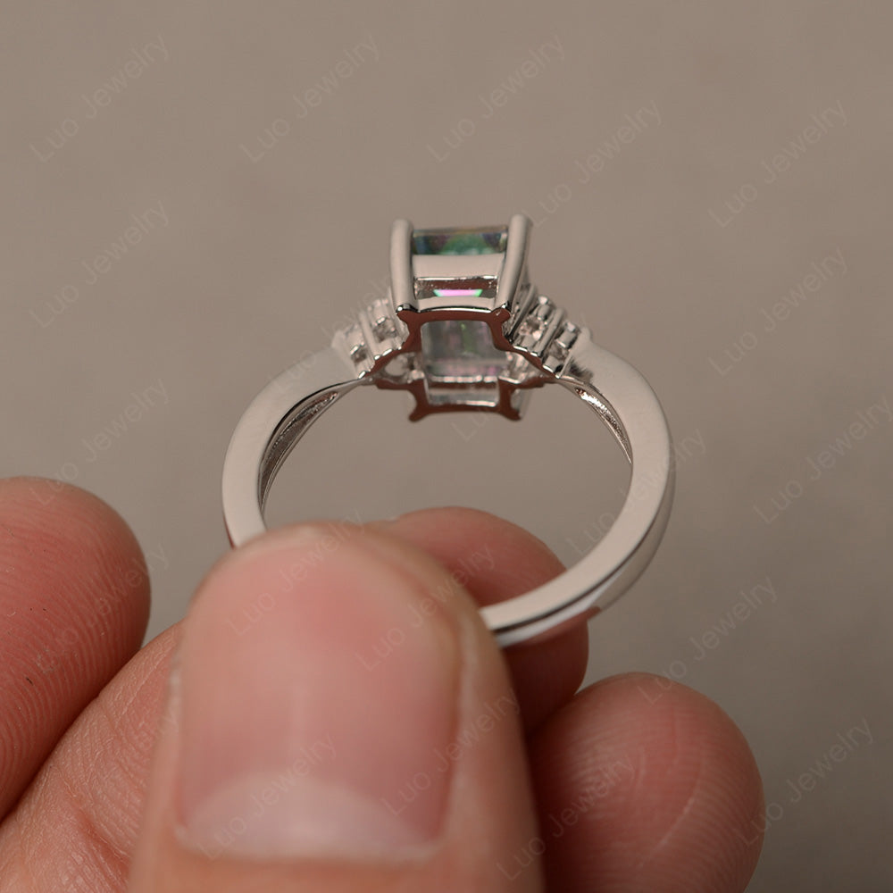 Emerald Mystic Topaz Engagement Ring Silver - LUO Jewelry