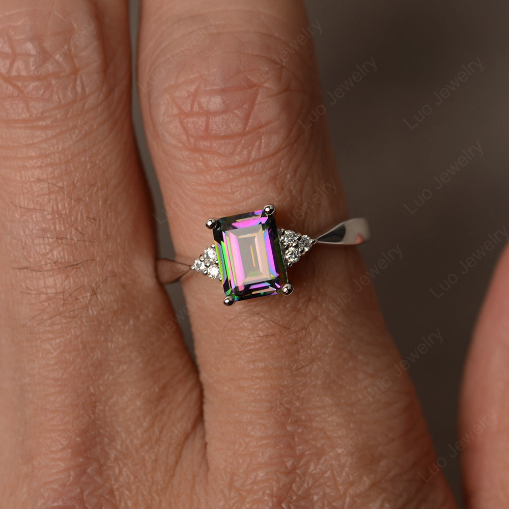 Emerald Mystic Topaz Engagement Ring Silver - LUO Jewelry