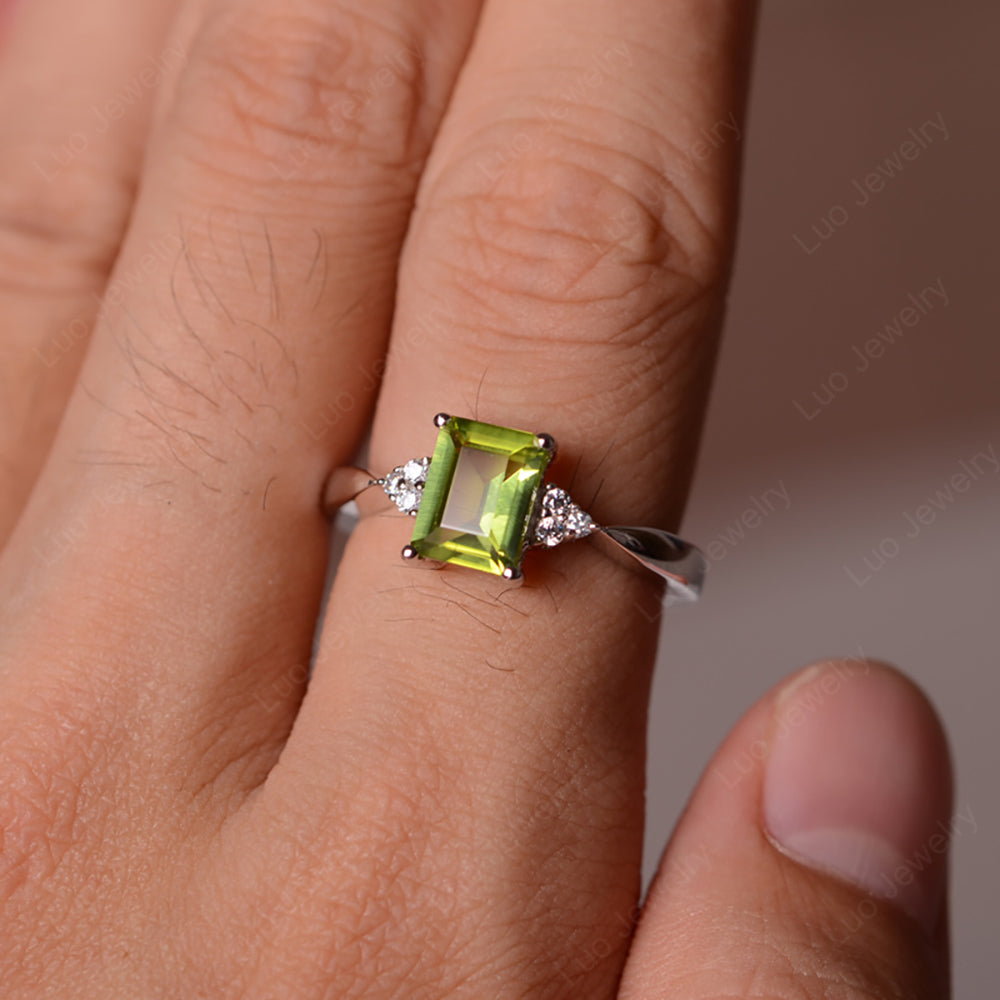 Emerald Peridot Engagement Ring Silver - LUO Jewelry