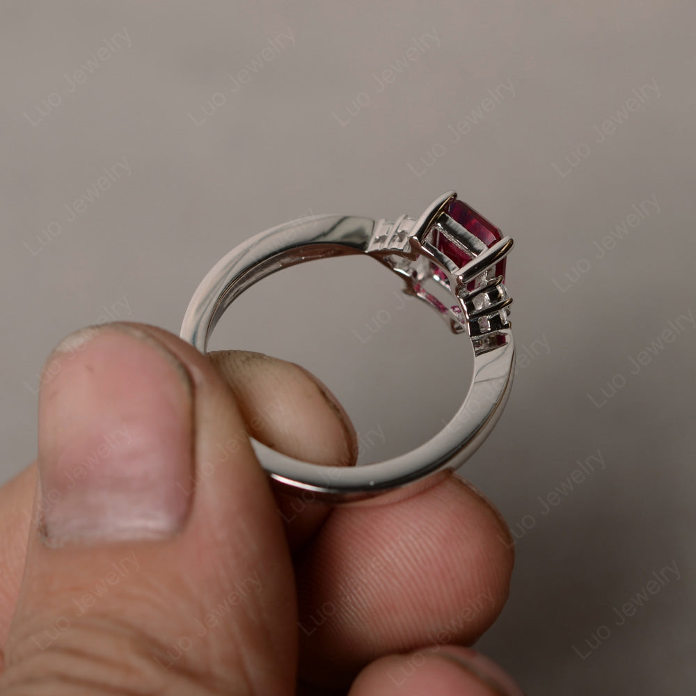 Emerald Ruby Engagement Ring Silver - LUO Jewelry