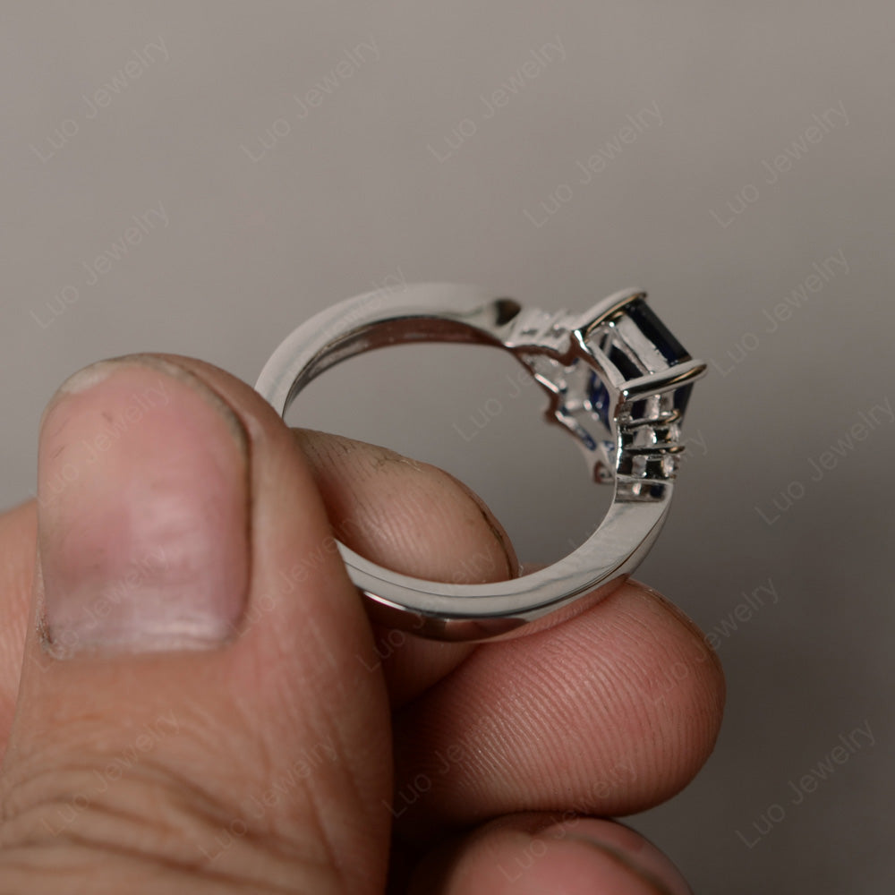 Emerald Lab Sapphire Engagement Ring Silver - LUO Jewelry
