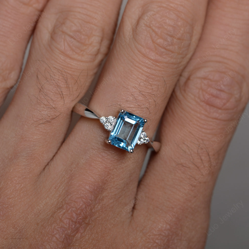 Emerald Swiss Blue Topaz Engagement Ring Silver - LUO Jewelry