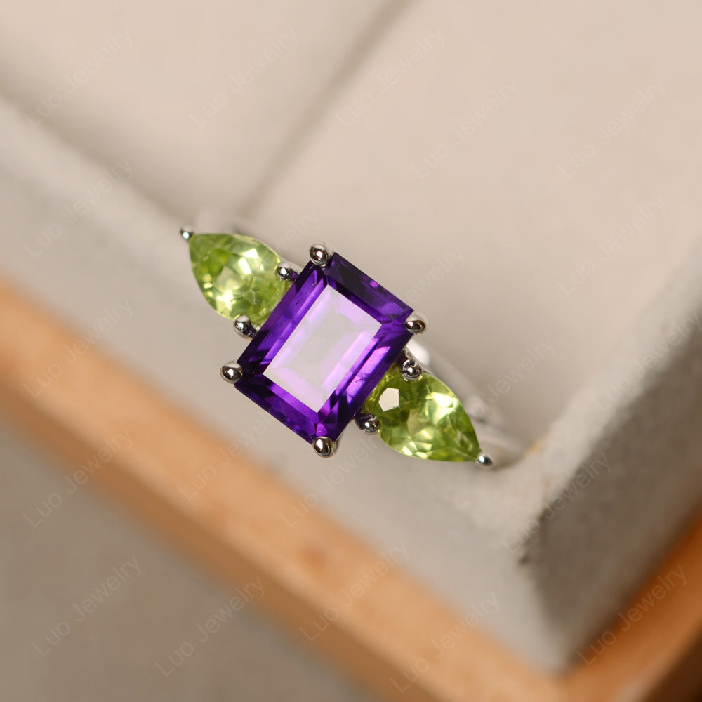 Emerald Cut Amethyst Ring With Pear Side Stone - LUO Jewelry