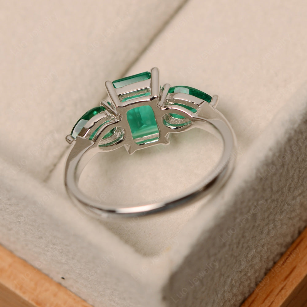 Emerald Cut Lab Emerald Ring With Pear Side Stone - LUO Jewelry