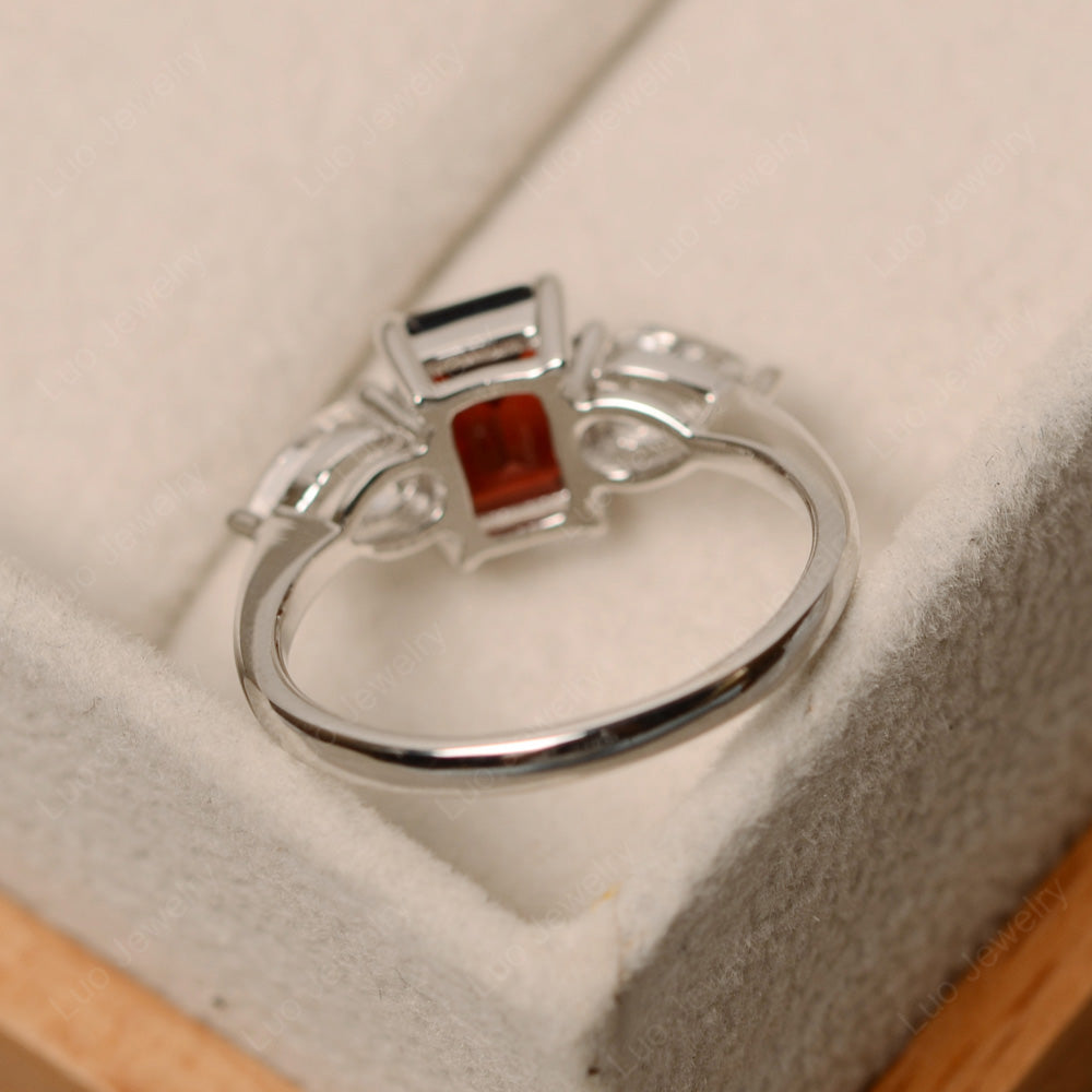 Emerald Cut Garnet Ring With Pear Side Stone - LUO Jewelry