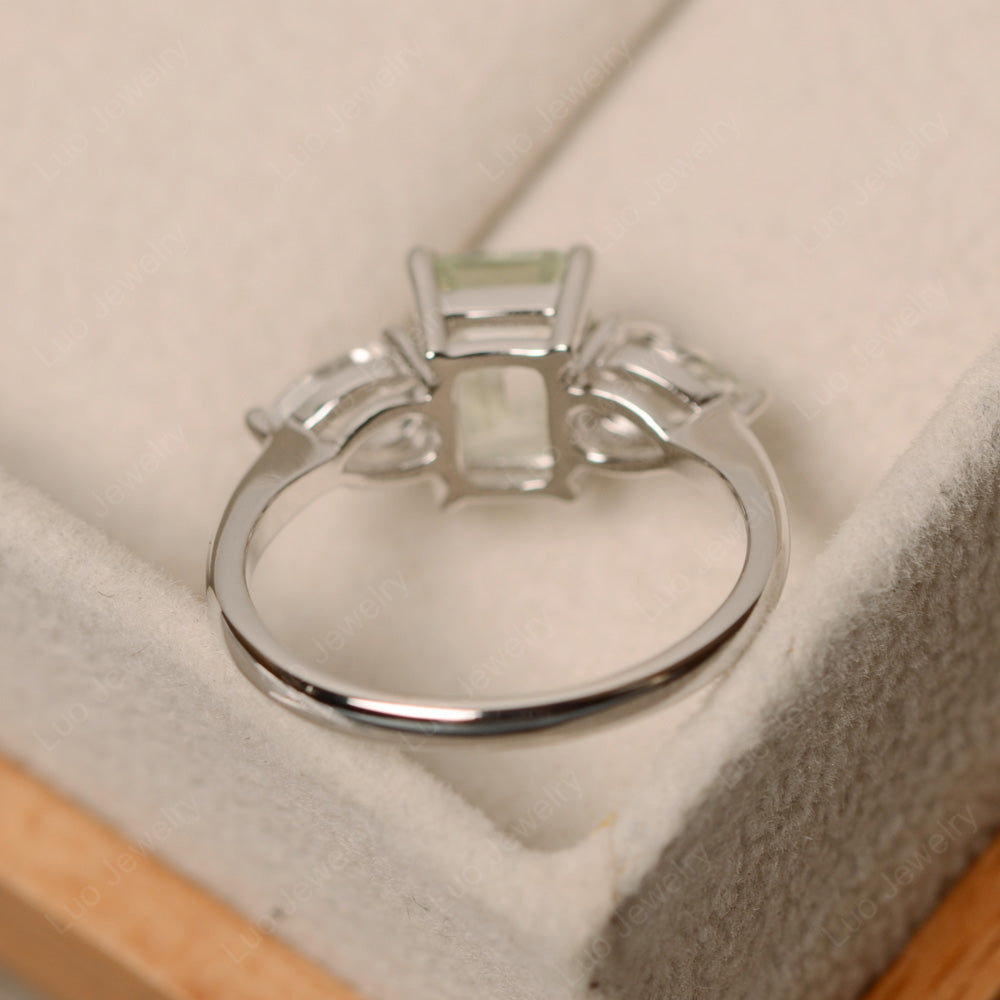 Emerald Cut Green Amethyst Ring With Pear Side Stone - LUO Jewelry
