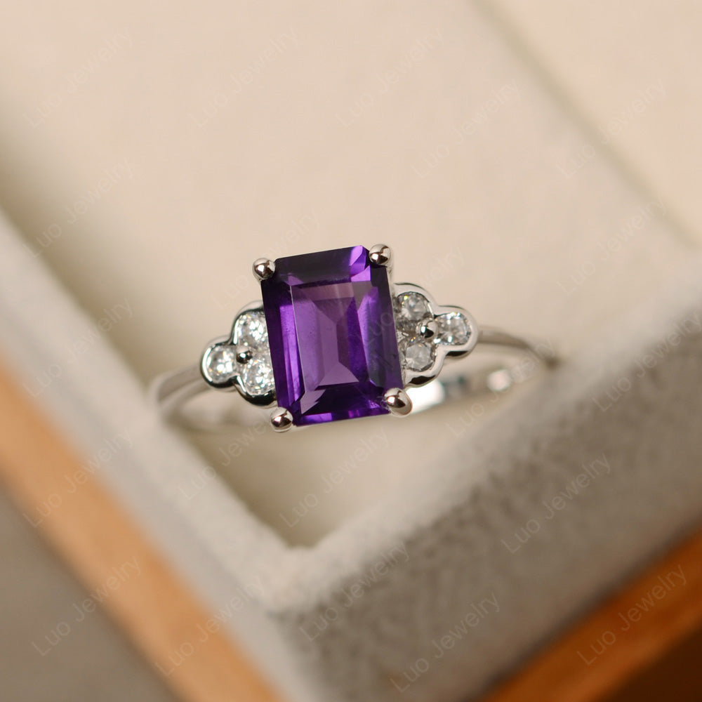 Vintage Emerald Cut Amethyst Wedding Ring - LUO Jewelry