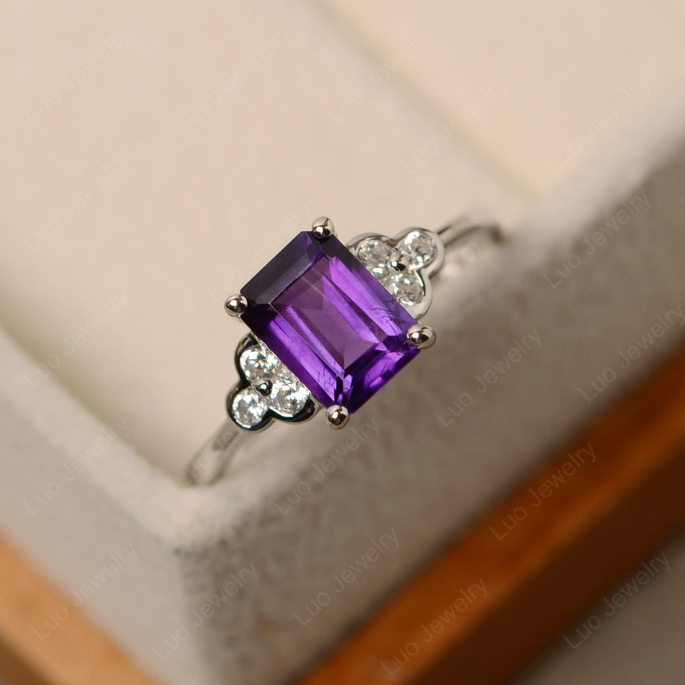 Vintage Emerald Cut Amethyst Wedding Ring - LUO Jewelry