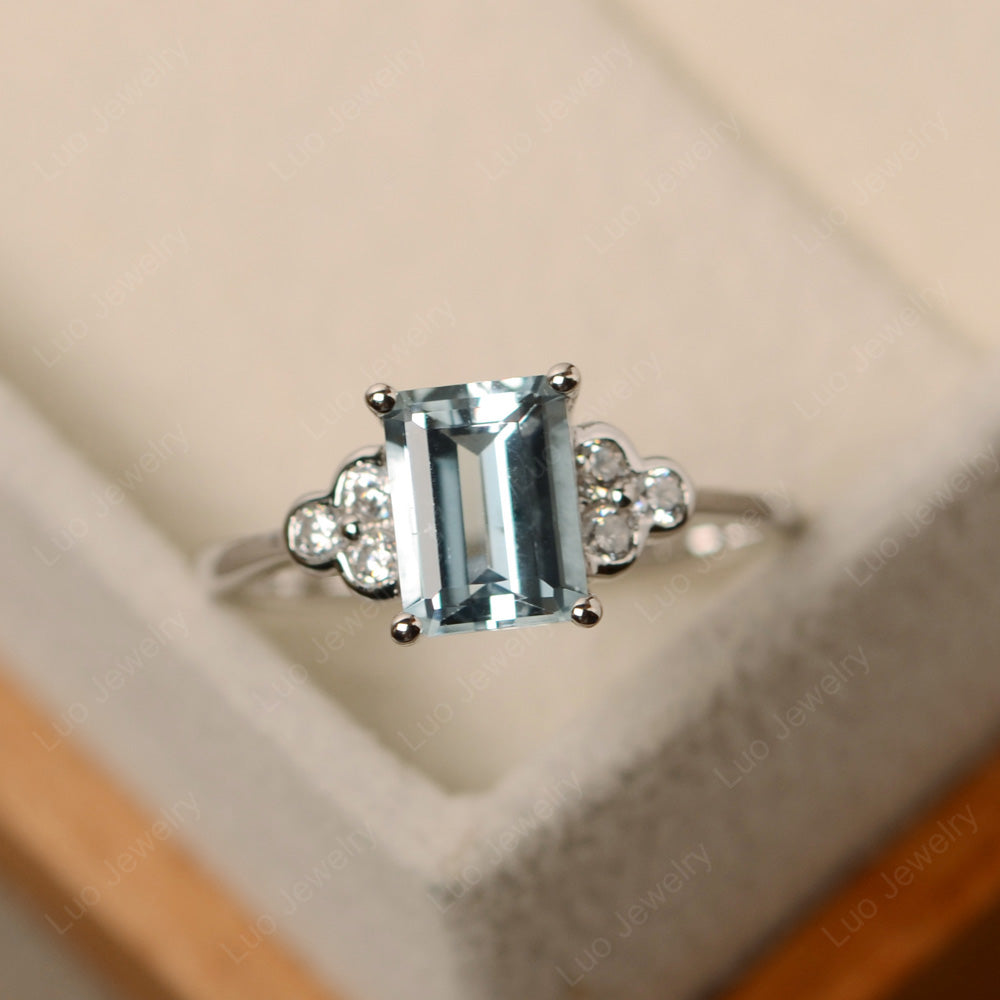 Vintage Emerald Cut Aquamarine Wedding Ring - LUO Jewelry