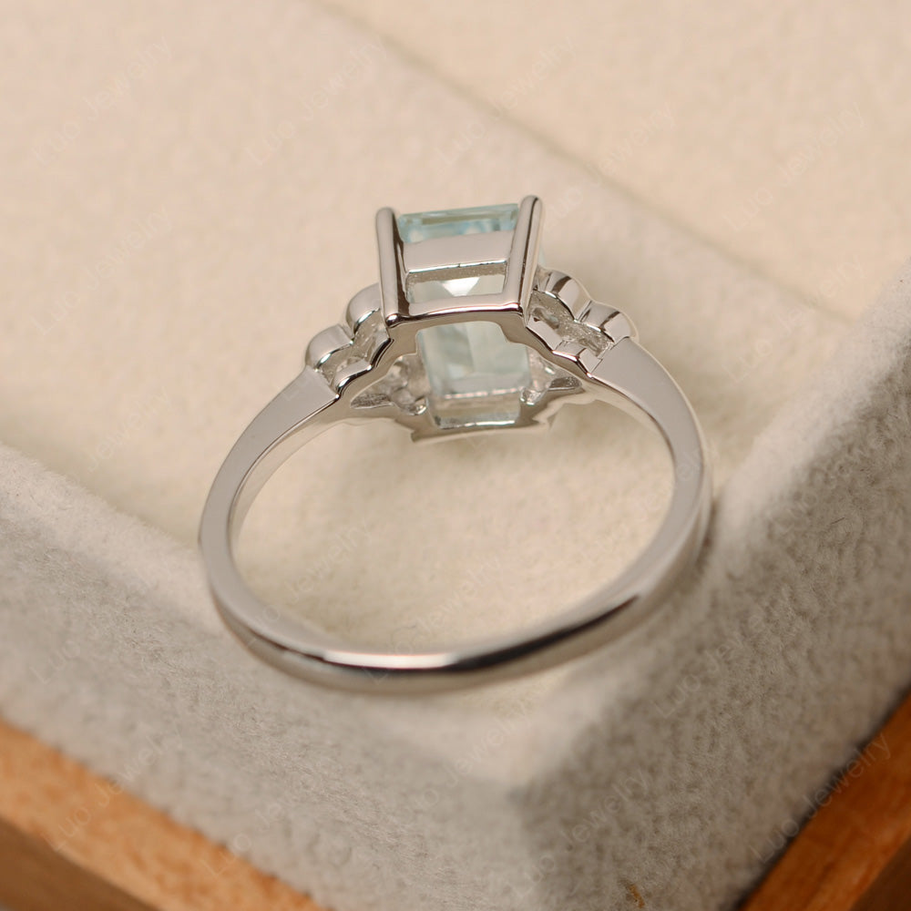 Vintage Emerald Cut Aquamarine Wedding Ring - LUO Jewelry