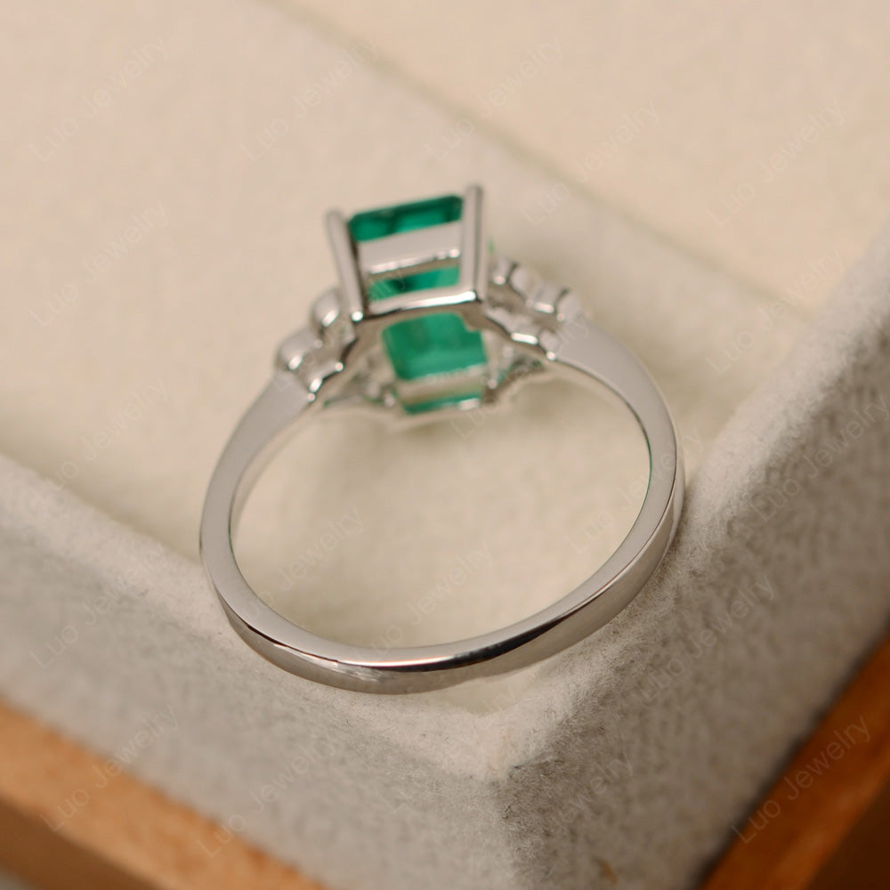 Vintage Emerald Cut Lab Emerald Wedding Ring - LUO Jewelry