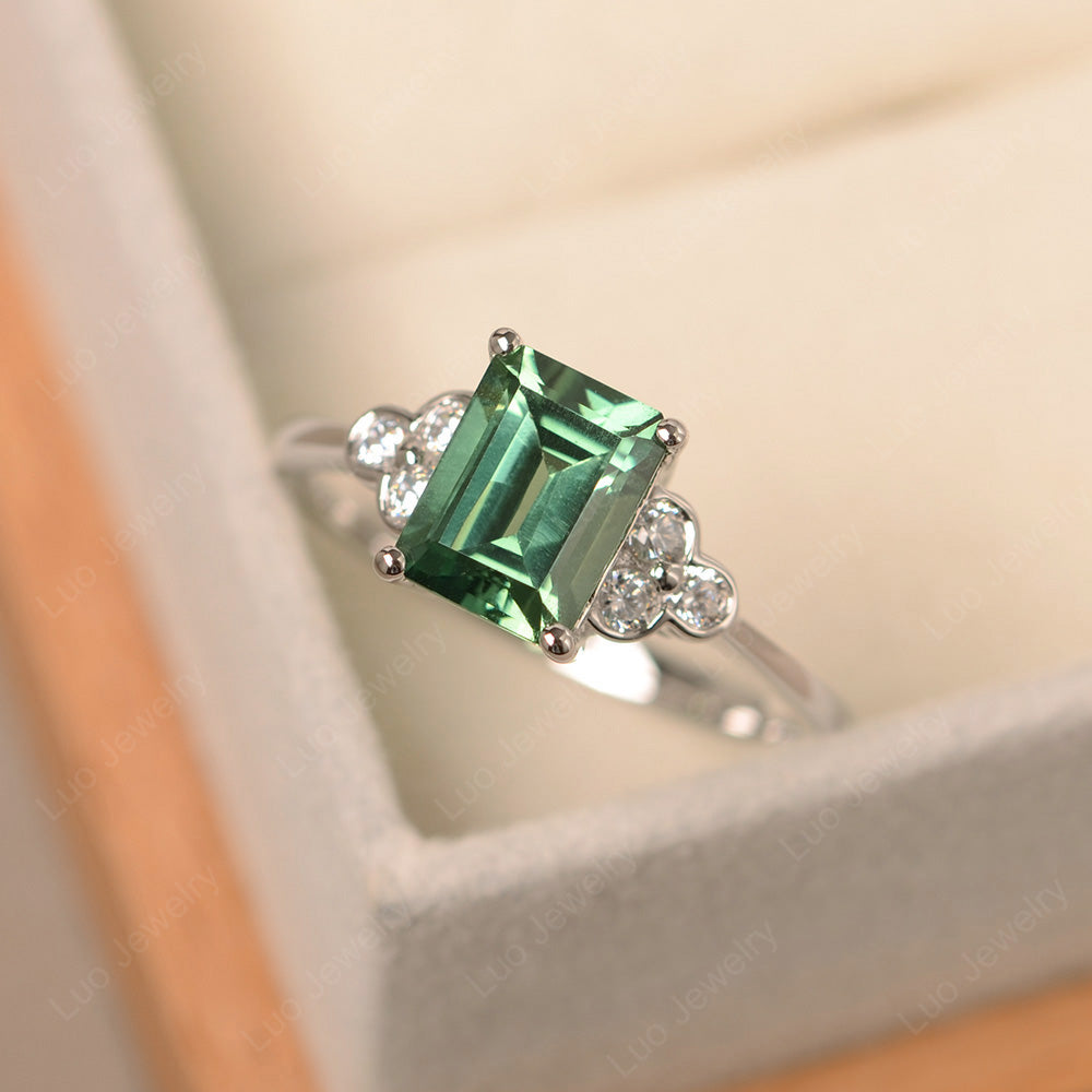 Vintage Emerald Cut Green Sapphire Wedding Ring - LUO Jewelry