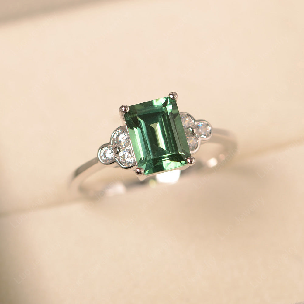 Vintage Emerald Cut Green Sapphire Wedding Ring - LUO Jewelry