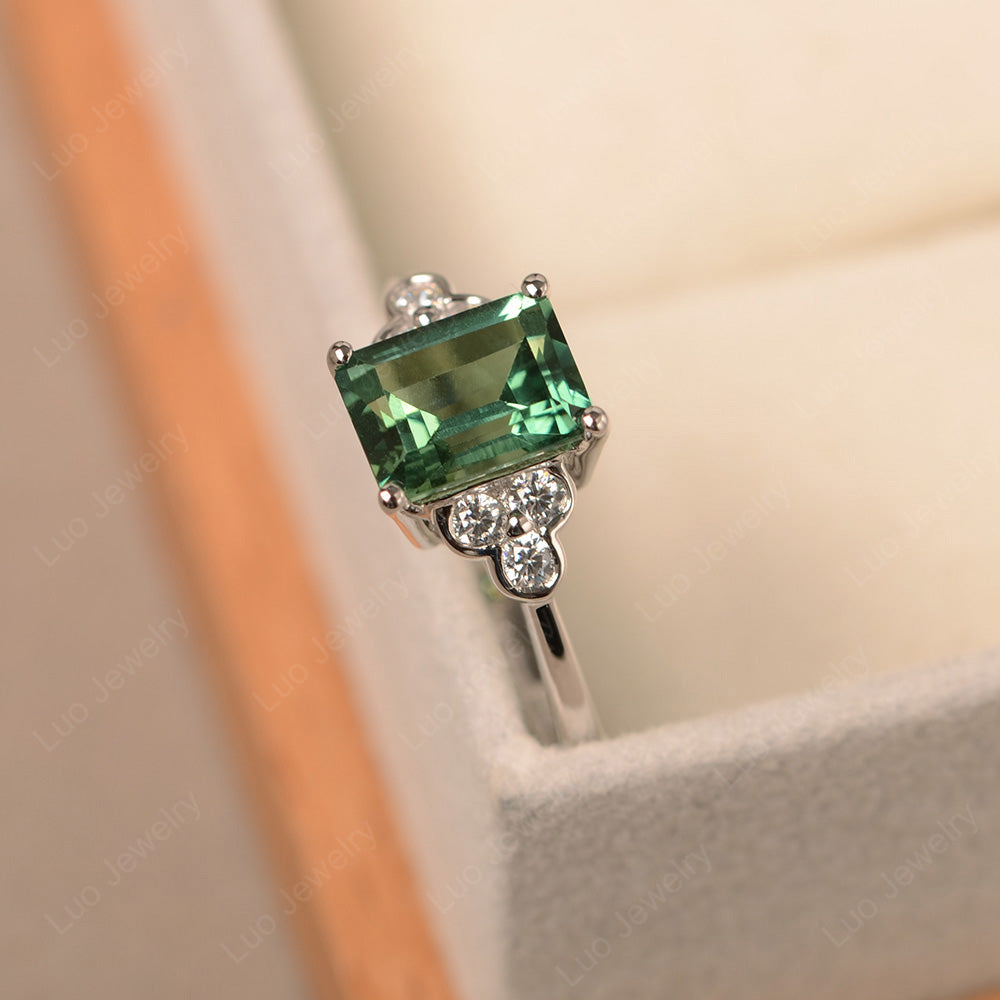 Vintage Emerald Cut Green Sapphire Wedding Ring - LUO Jewelry