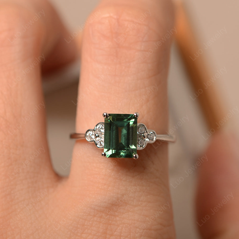 Vintage Emerald Cut Green Sapphire Wedding Ring - LUO Jewelry