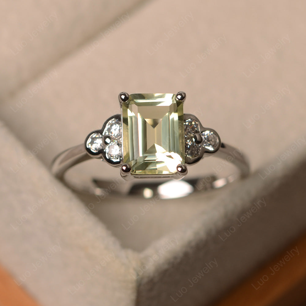 Vintage Emerald Cut Lemon Quartz Wedding Ring - LUO Jewelry