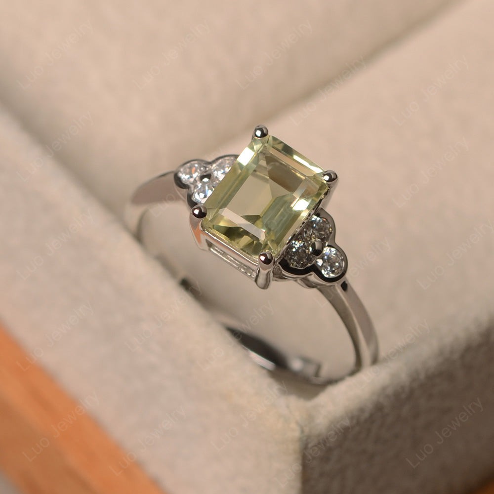 Vintage Emerald Cut Lemon Quartz Wedding Ring - LUO Jewelry