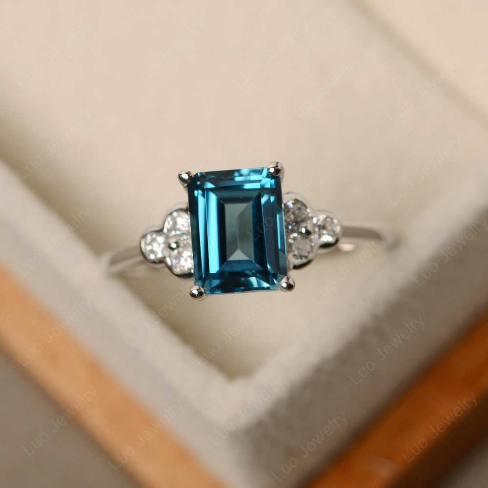 Vintage Emerald Cut London Blue Topaz Wedding Ring - LUO Jewelry