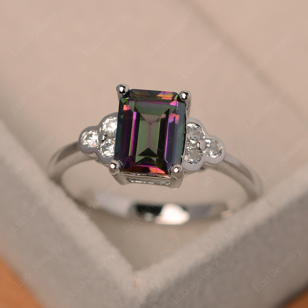 Vintage Emerald Cut Mystic Topaz Wedding Ring - LUO Jewelry