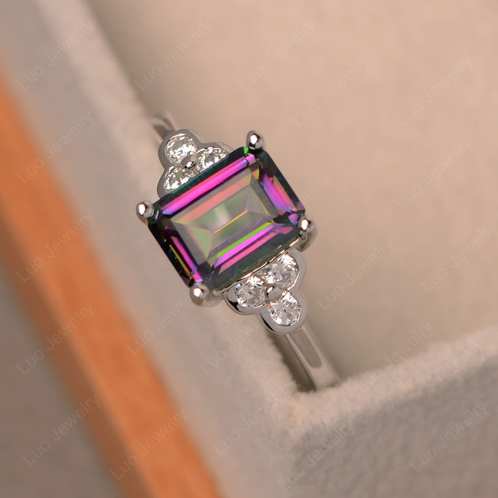 Vintage Emerald Cut Mystic Topaz Wedding Ring - LUO Jewelry