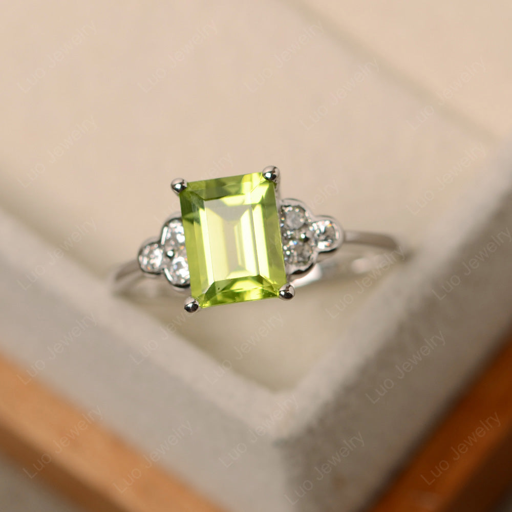 Vintage Emerald Cut Peridot Wedding Ring - LUO Jewelry