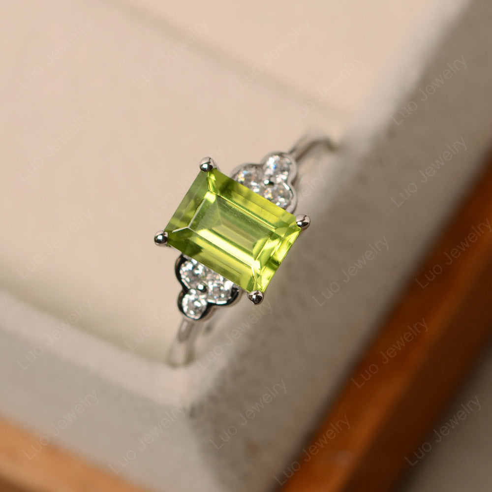 Vintage Emerald Cut Peridot Wedding Ring - LUO Jewelry