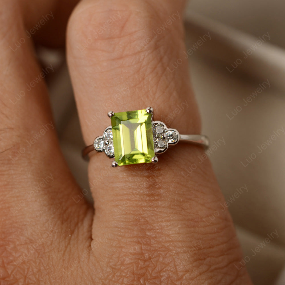 Vintage Emerald Cut Peridot Wedding Ring - LUO Jewelry