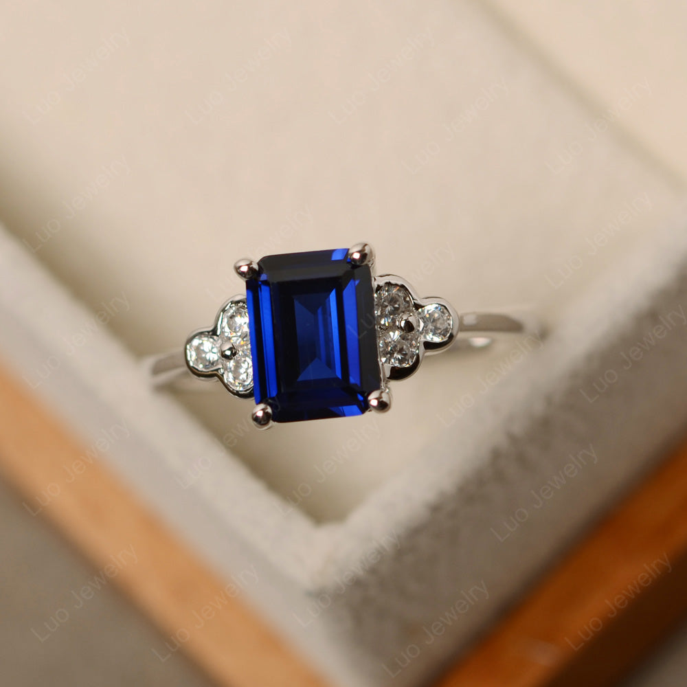 Vintage Emerald Cut Lab Sapphire Wedding Ring - LUO Jewelry