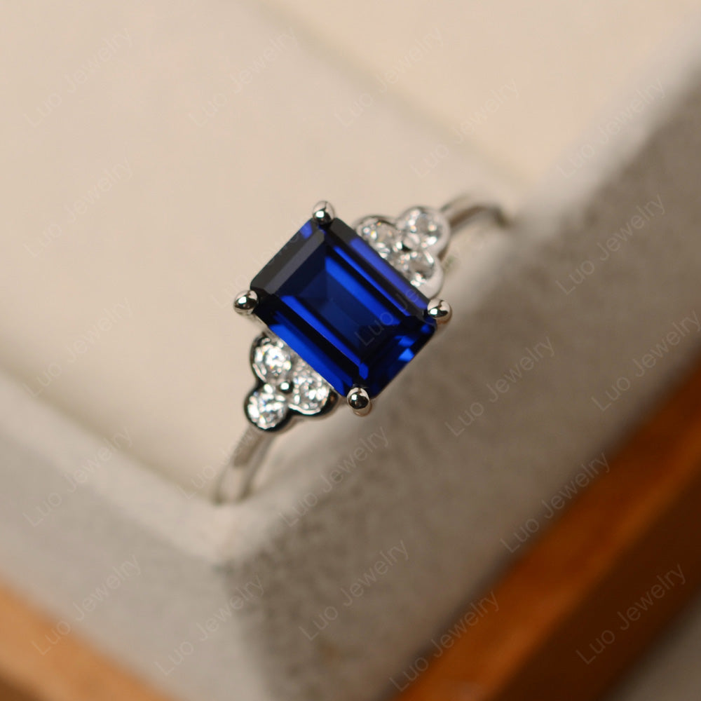 Vintage Emerald Cut Lab Sapphire Wedding Ring - LUO Jewelry